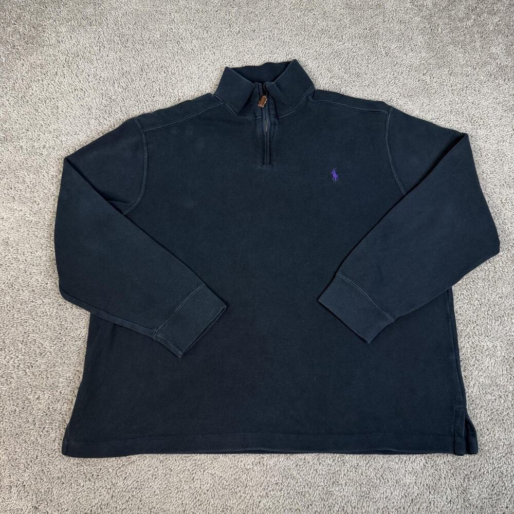 Polo By Ralph Lauren Sweater Mens XL Black Mock Neck 1/4 Zip Cotton Pullover